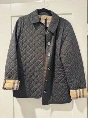 Burberry Quilted Black Puffer Jacket with Vintage Check Trim